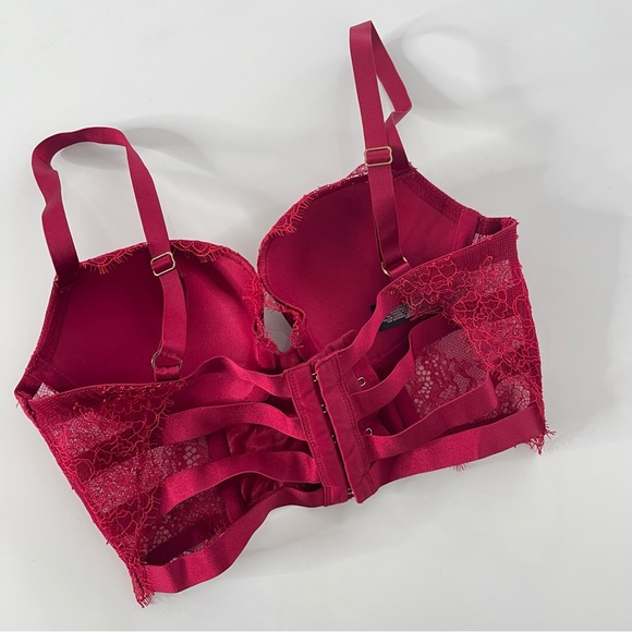 Victoria’s Secret Balconet Red Lace Long LineBustier Push Up Bra 32B - Picture 3 of 6
